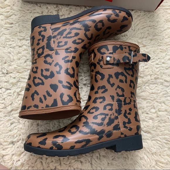 Hunter original refined short leopard hybrid print rain boots NEW - Picture 6 of 9